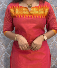 Orange and Pink Color Premium Kanchi Cotton 2 Piece Kurti and Dupatta / LSS198
