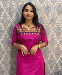 Magenta Pink Color Premium Kanchi Cotton 2 Piece Kurti and Dupatta / LSS198