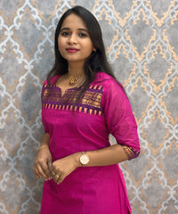 Magenta Pink Color Premium Kanchi Cotton 2 Piece Kurti and Dupatta / LSS198