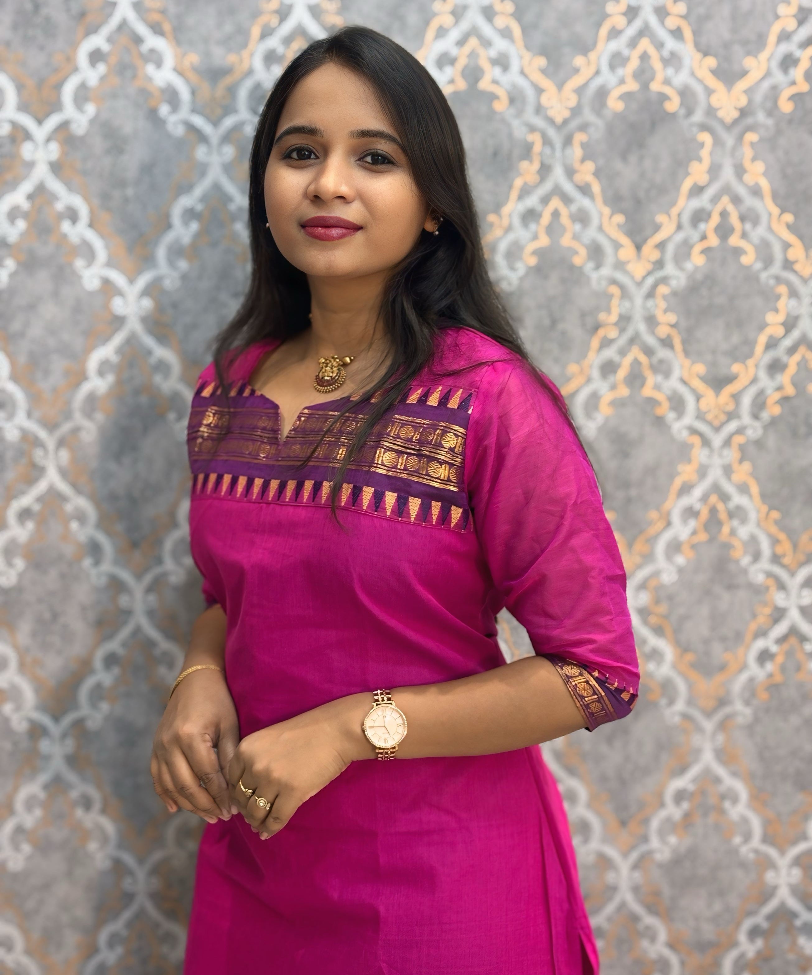 Magenta Pink Color Premium Kanchi Cotton 2 Piece Kurti and Dupatta / LSS198