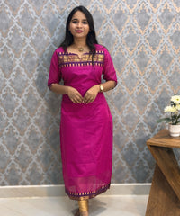 Magenta Pink Color Premium Kanchi Cotton 2 Piece Kurti and Dupatta / LSS198