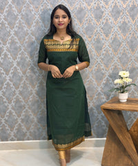 Dark Green Color Premium Kanchi Cotton 2 Piece Kurti and Dupatta / LSS198