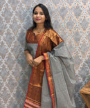 Gray and Maroon Color Premium Kanchi Cotton 2 Piece Kurti and Dupatta / LSS198