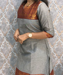 Gray and Maroon Color Premium Kanchi Cotton 2 Piece Kurti and Dupatta / LSS198