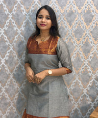 Gray and Maroon Color Premium Kanchi Cotton 2 Piece Kurti and Dupatta / LSS198