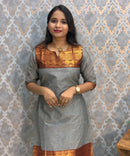 Gray and Maroon Color Premium Kanchi Cotton 2 Piece Kurti and Dupatta / LSS198
