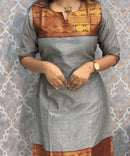 Gray and Maroon Color Premium Kanchi Cotton 2 Piece Kurti and Dupatta / LSS198