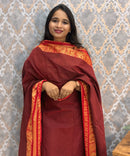 Maroon and Red Color Premium Kanchi Cotton 2 Piece Kurti and Dupatta / LSS198