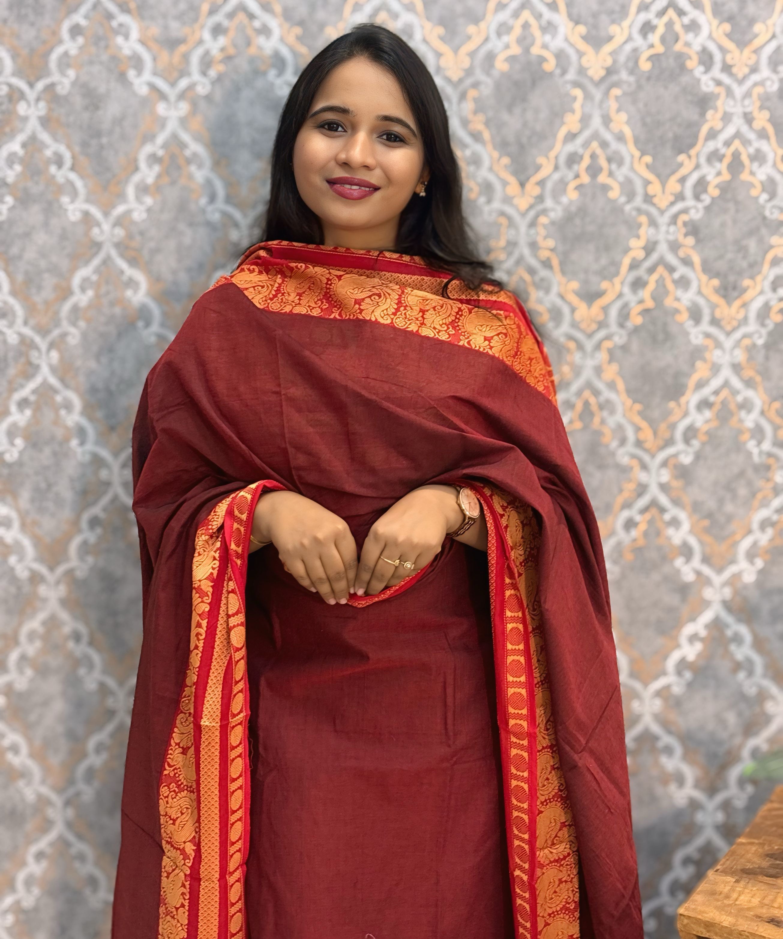 Maroon and Red Color Premium Kanchi Cotton 2 Piece Kurti and Dupatta / LSS198