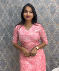 Lite Pink Color V Neck Premium Kota Cotton Kurti with Lining / LSS195