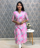 Purple and Pink Color Collar V Neck Premium Linen Bubble Cotton Long Length Kurtis with Lining / LSS167