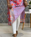 Violet and Pink Color Floral Design Collar V Neck Premium Linen Bubble Cotton Kurti with Lining / LSS167