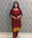 Maroon Color Premium Handloom Kota Jacquard Border Silk Cotton 3 Piece Salwar Set / HL061