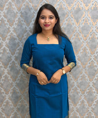 Sky Blue Color Premium Handloom Kota Jacquard Border Silk Cotton 3 Piece Salwar Set / HL063