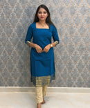 Sky Blue Color Premium Handloom Kota Jacquard Border Silk Cotton 3 Piece Salwar Set / HL063
