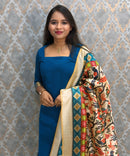 Sky Blue Color Premium Handloom Kota Jacquard Border Silk Cotton 3 Piece Salwar Set / HL063