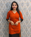 Orange and Black Color Premium Handloom Kota Jacquard Border Silk Cotton 3 Piece Salwar Set / HL062