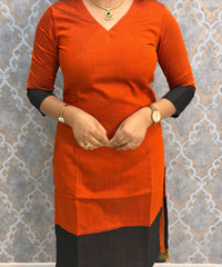 Orange and Black Color Premium Handloom Kota Jacquard Border Silk Cotton 3 Piece Salwar Set / HL062