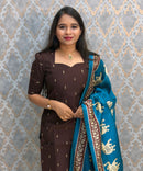 Coffee Brown Color Premium Handloom Raw Silk Cotton 3 Piece Salwar Set / HL065
