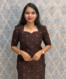 Coffee Brown Color Premium Handloom Raw Silk Cotton 3 Piece Salwar Set / HL065