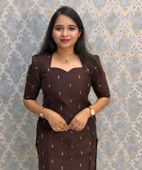Coffee Brown Color Premium Handloom Raw Silk Cotton 3 Piece Salwar Set / HL065