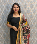 Black Color Premium Handloom Kota Jacquard Border Silk Cotton 3 Piece Salwar Set / HL064