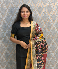 Black Color Premium Handloom Kota Jacquard Border Silk Cotton 3 Piece Salwar Set / HL064