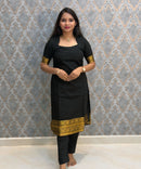 Black Color Premium Handloom Kota Jacquard Border Silk Cotton 3 Piece Salwar Set / HL064
