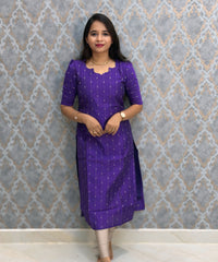Purple Color Premium Handloom Raw Silk Cotton Kurti and Organza Kalamkari Print Dupatta / HL038