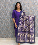 Purple Color Premium Handloom Raw Silk Cotton Kurti and Organza Kalamkari Print Dupatta / HL038