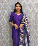 Purple Color Premium Handloom Raw Silk Cotton Kurti and Organza Kalamkari Print Dupatta / HL038