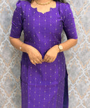 Purple Color Premium Handloom Raw Silk Cotton Kurti and Organza Kalamkari Print Dupatta / HL038