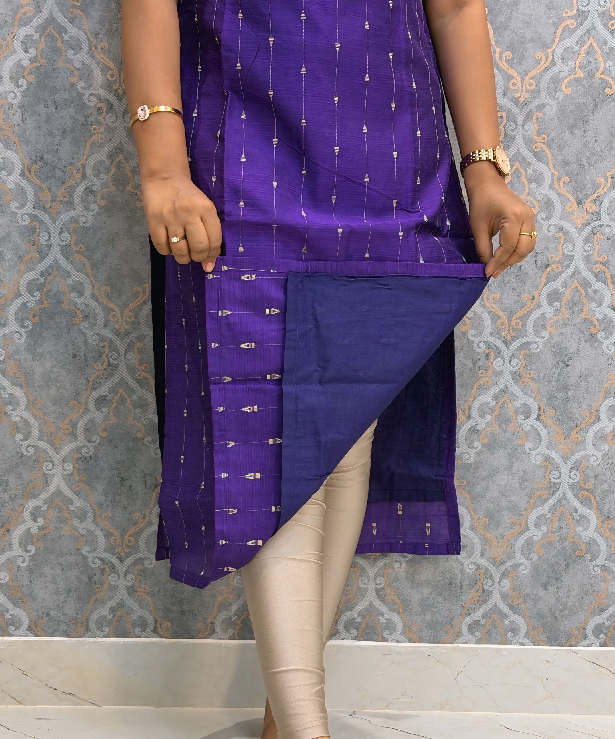 Purple Color Premium Handloom Raw Silk Cotton Kurti and Organza Kalamkari Print Dupatta / HL038