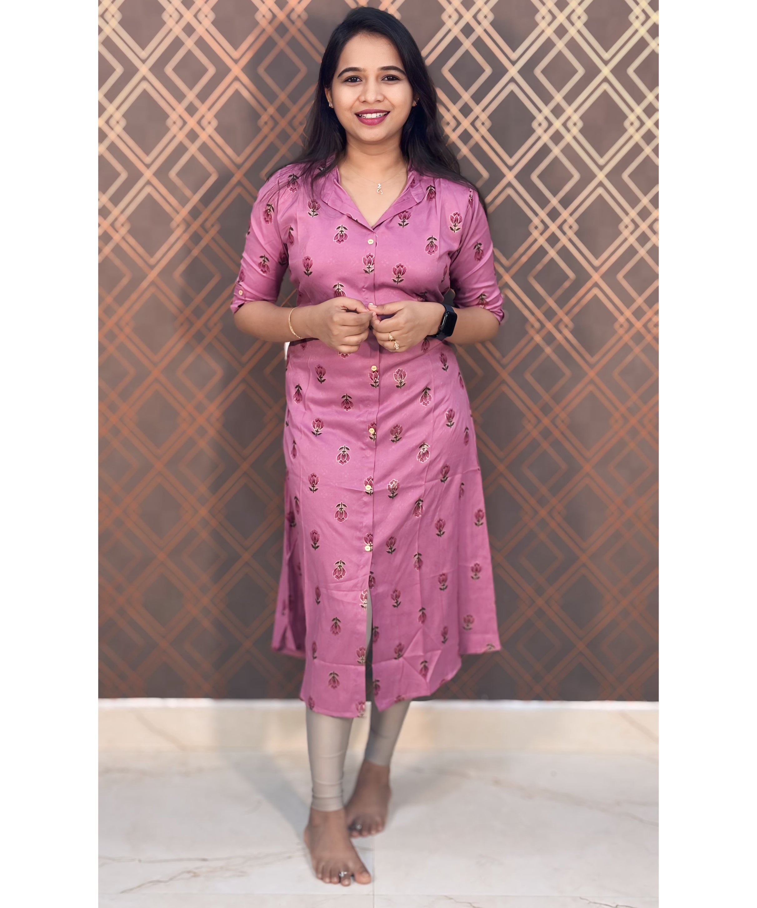 Purple Dobby Rayon Aline with Pocket Kurti / LSS114