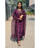 Dark Purple V Neck Grand Purple Ethnic 3 Piece Salwar Set / ESS154