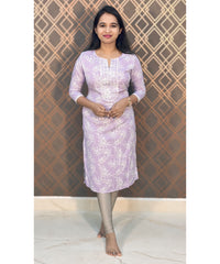 Violet and White Rayon Straight Cut with Pocket Kurti / LSS141