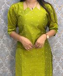 Parrot Green Color Raw Silk 3 Piece Salwar Set with Lining and Pocket / ESS410