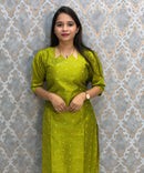 Parrot Green Color Raw Silk 3 Piece Salwar Set with Lining and Pocket / ESS410