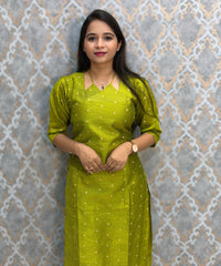 Parrot Green Color Raw Silk 3 Piece Salwar Set with Lining and Pocket / ESS410