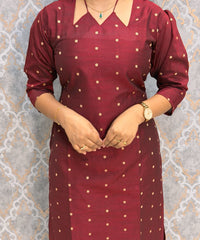 Maroon Color Raw Silk 3 Piece Salwar Set with Lining and Pocket / ESS410