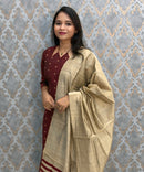 Maroon Color Raw Silk 3 Piece Salwar Set with Lining and Pocket / ESS410