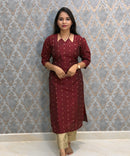 Maroon Color Raw Silk 3 Piece Salwar Set with Lining and Pocket / ESS410