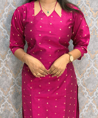 Magenta Pink Color Raw Silk 3 Piece Salwar Set with Lining and Pocket / ESS410