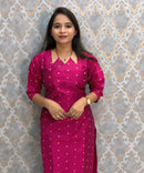 Magenta Pink Color Raw Silk 3 Piece Salwar Set with Lining and Pocket / ESS410
