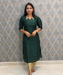 Dark Green Color Raw Silk 3 Piece Salwar Set with Lining and Pocket / ESS410
