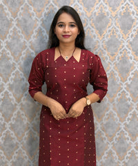 Maroon Color Raw Silk 3 Piece Salwar Set with Lining and Pocket / ESS410