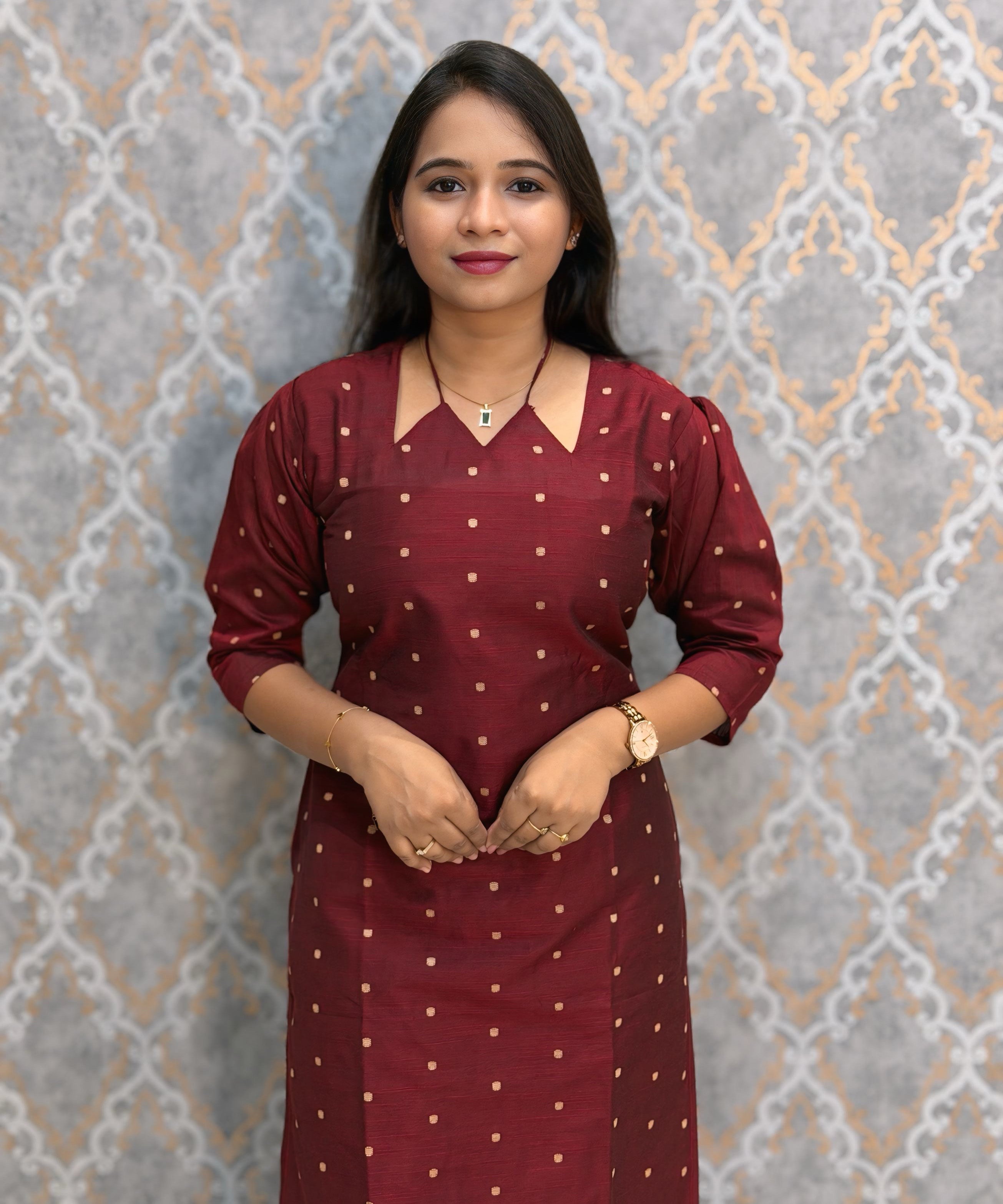 Maroon Color Raw Silk 3 Piece Salwar Set with Lining and Pocket / ESS410