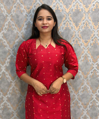Red Color Raw Silk 3 Piece Salwar Set with Lining and Pocket / ESS410