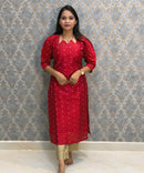 Red Color Raw Silk 3 Piece Salwar Set with Lining and Pocket / ESS410