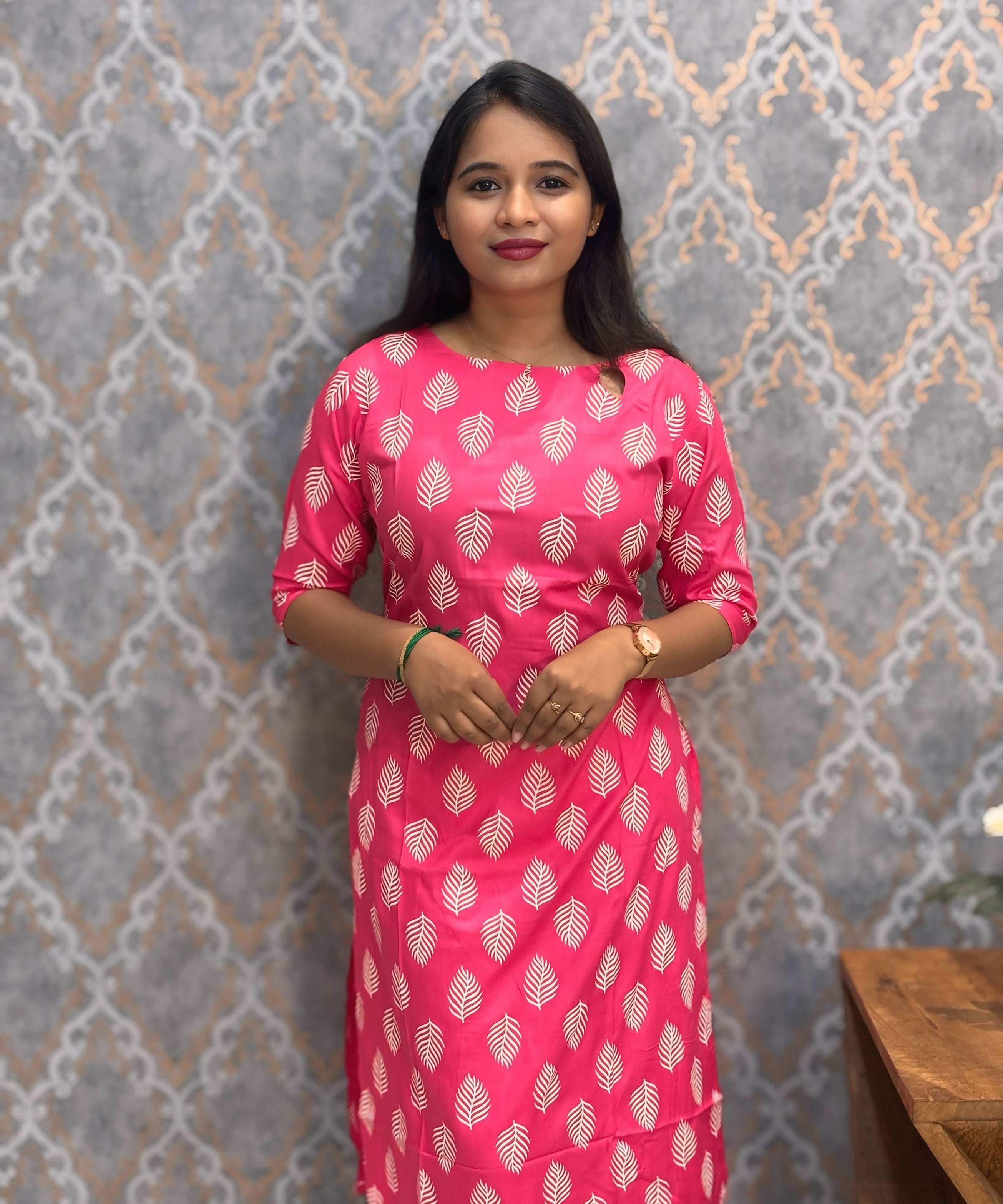Pink Color Rayon Kurti with Pocket / LSS209